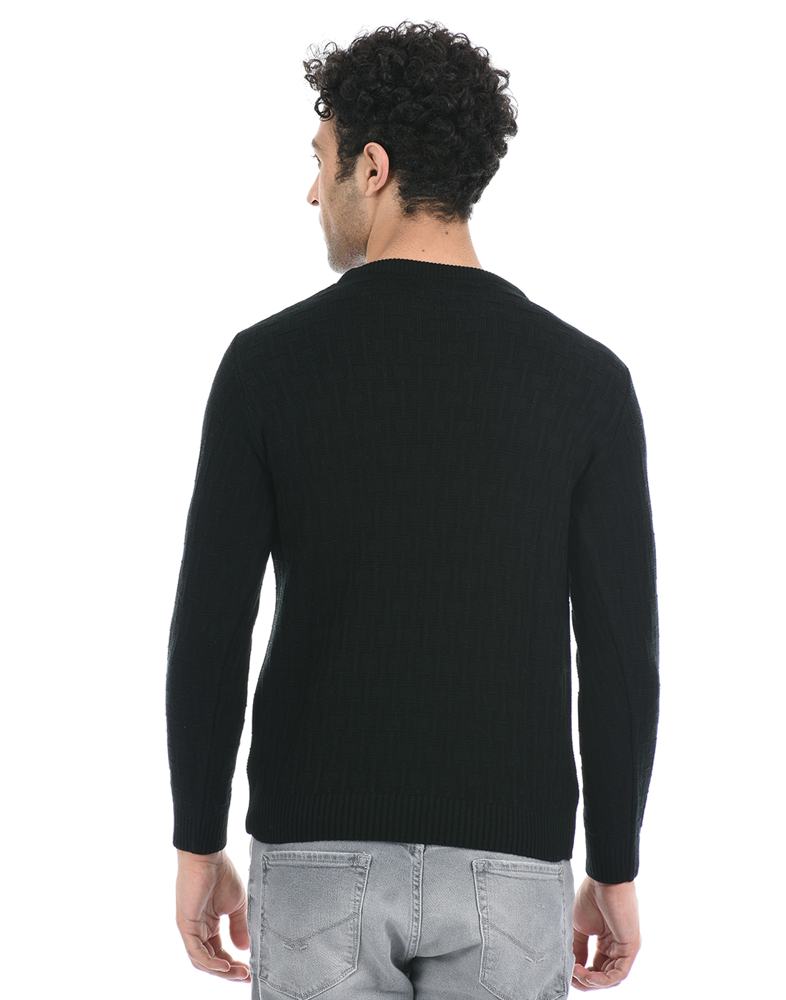 Cloak & Decker by Monte Carlo Men Self Design Black Sweater